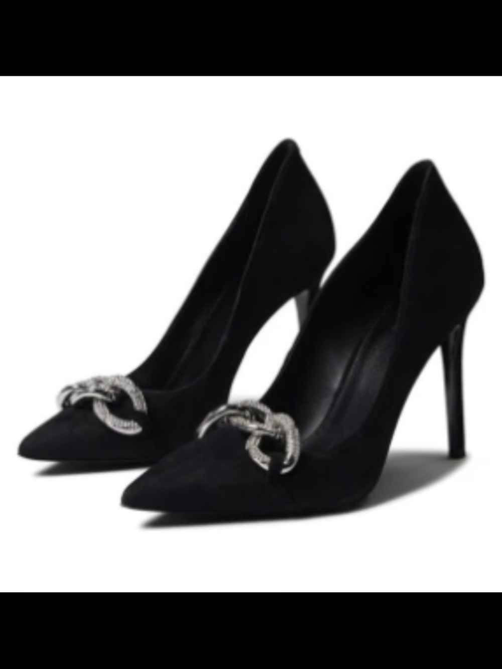 Michael Kors Black Pointed-Toe Stiletto Pumps with Silver Chain Accent